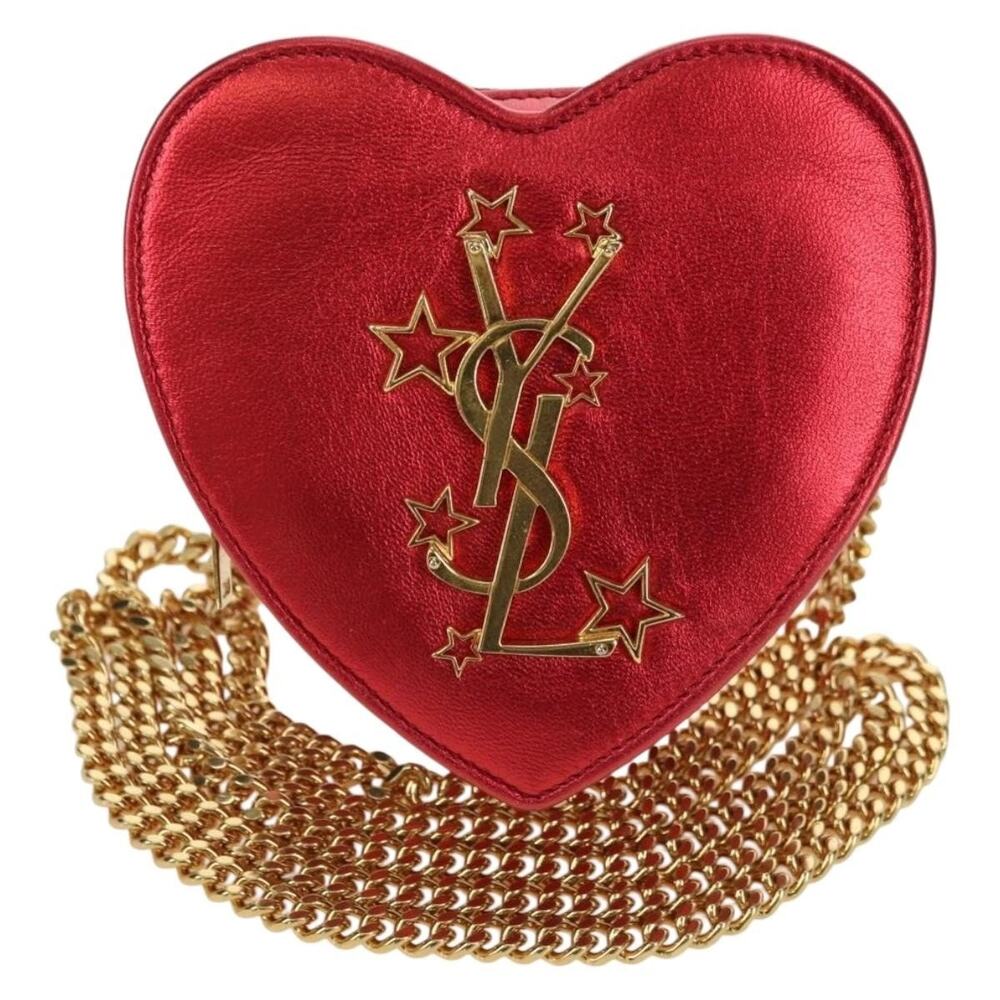 Saint Laurent Leather Love Heart Chain Shoulder Bag Red